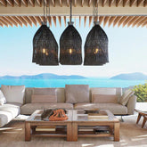 Black Bell Living Room Rattan Pendant Light - Clowas